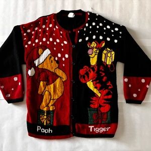 Vtg Disney Winnie the Pooh Tiger Christmas cardigan